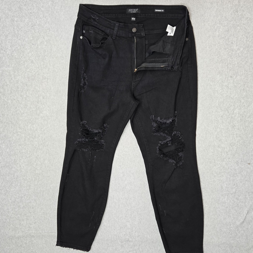 Judy Blue Women Jeans 14W Black Denim Distressed Grunge Boyfriend Relaxed 27"